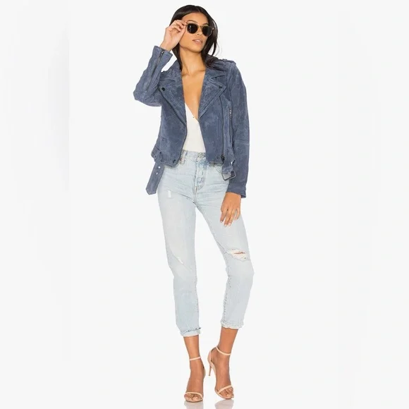 BLANK NYC Suede Moto Jacket in Slate Blue - Picture 12 of 14